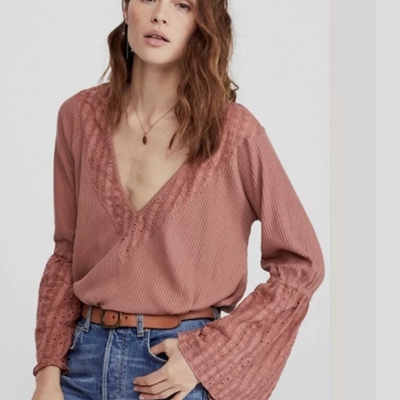 Free People Parisian Nights Blouse Top Rose sz M OB921813 - Picture 1 of 8